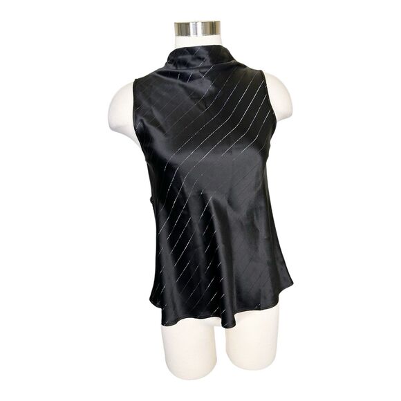 Nonchalant Label Laura Satin Silver Stripe Sleeveless Blouse High Neck Sz XS - Picture 2 of 9